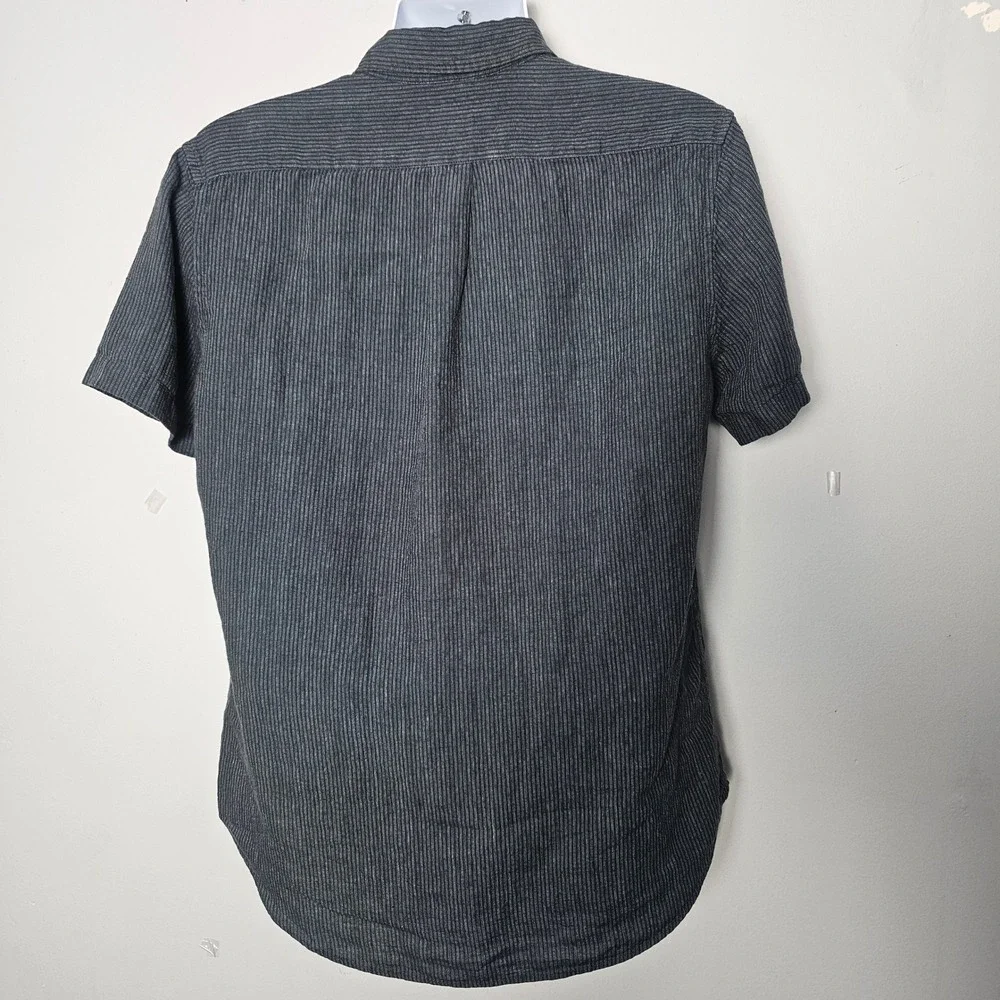 J. Crew Mens 100% Linen Striped Short Sleeve Shirt M Navy Blue Coastal Classic